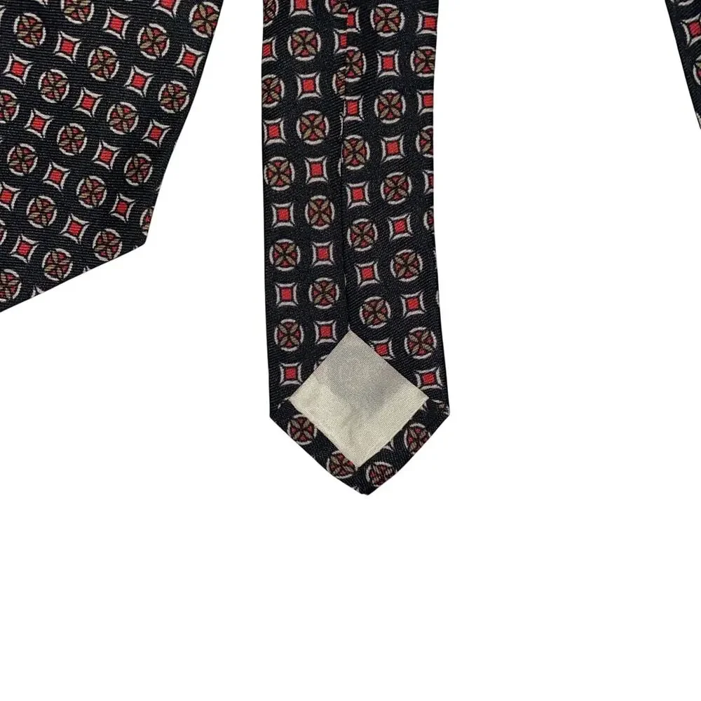 Brooks Brothers Makers Mens Tie Black With Red Circles And Squares Silk USA